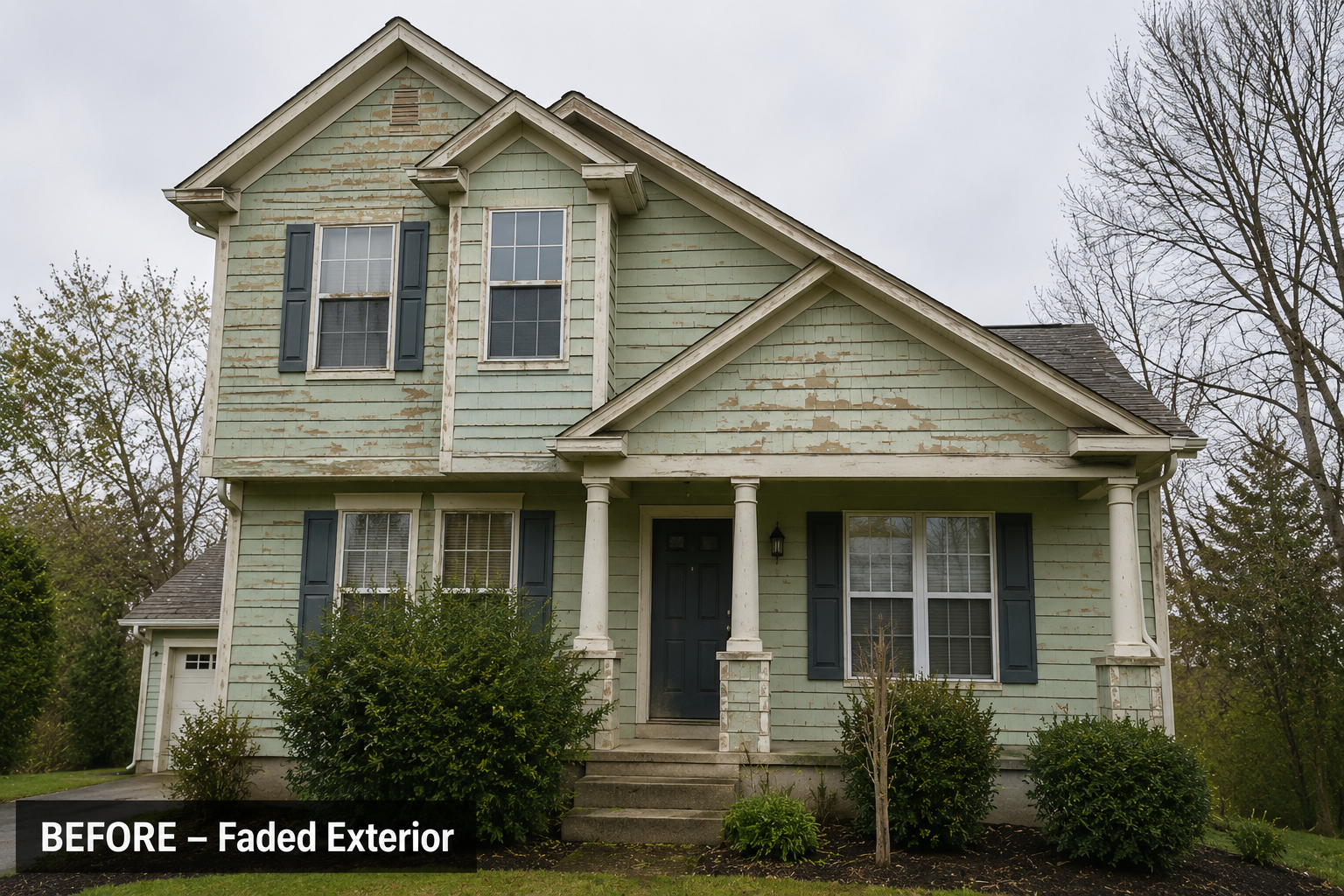 Before exterior painting - faded home in Wake Forest NC